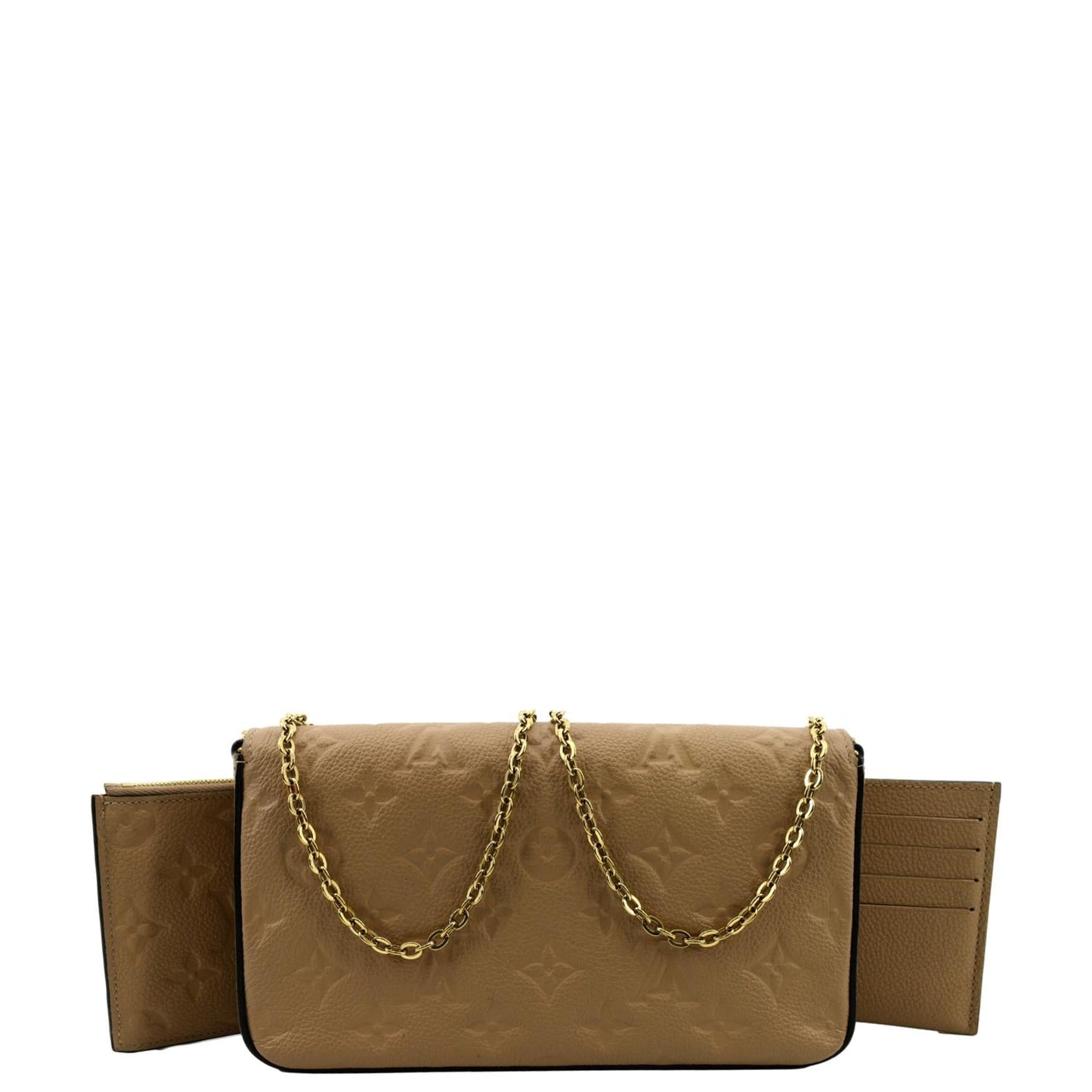 LOUIS VUITTON Felicie Monogram Empreinte Leather Pochette Crossbody Bag Light Brown