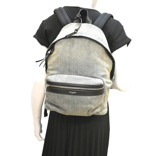 SAINT LAURENT Denim Backpack Bag Gray