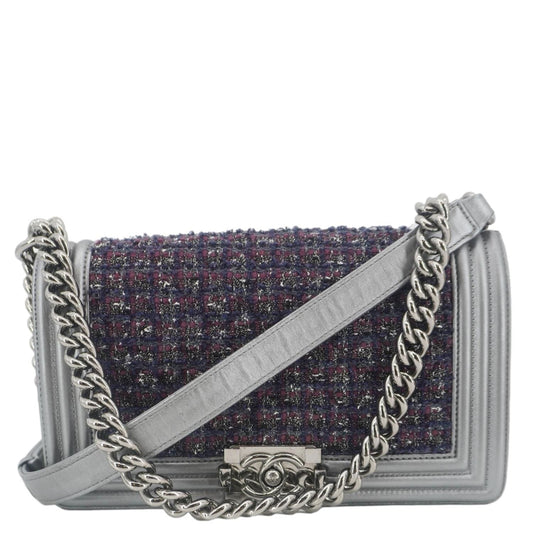 Chanel Boy Flap Tweed Bag Shoulder Bag Silver