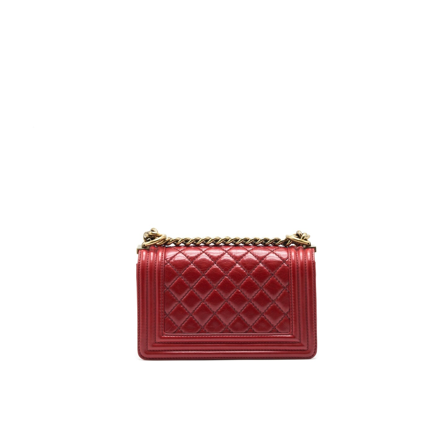 CHANEL GLAZED CALFSKIN SMALL LE BOY BAG IN RED