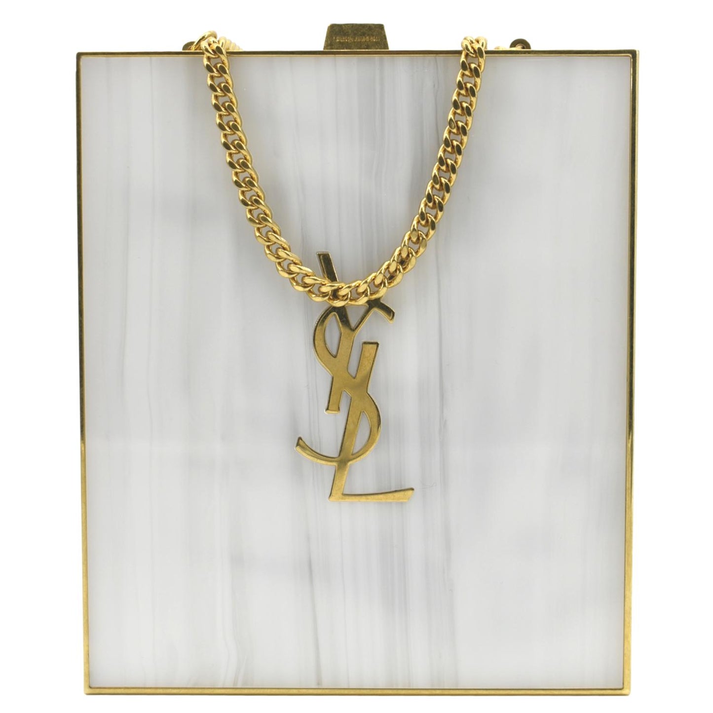 SAINT LAURENT Tuxedo Box Plexiglass Metal Crossbody Bag Blanc Grise