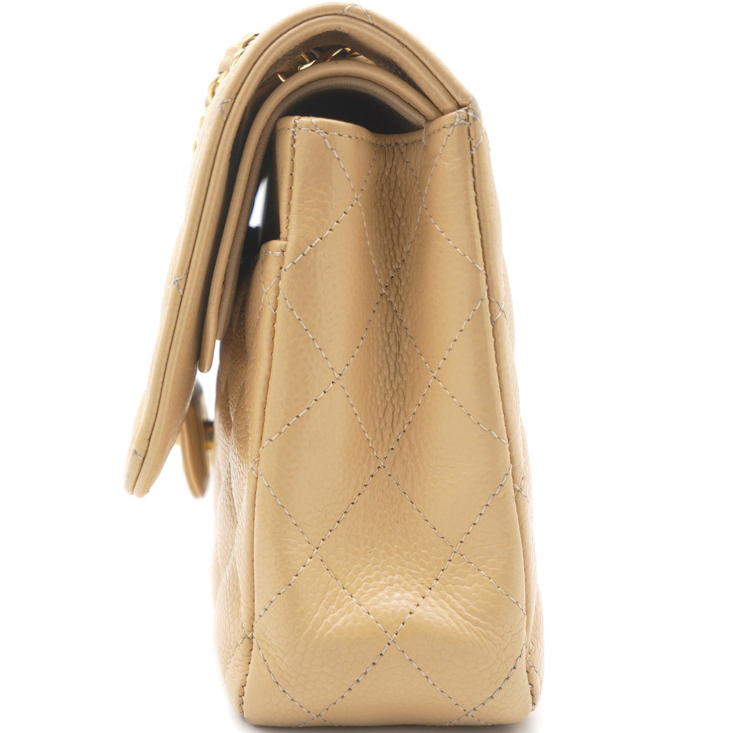 Chanel Beige Quilted Caviar Leather Classic Double Flap Bag