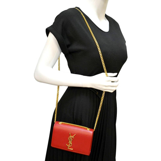 SAINT LAURENT Kate Small Grain De Poudre Crossbody Bag Red