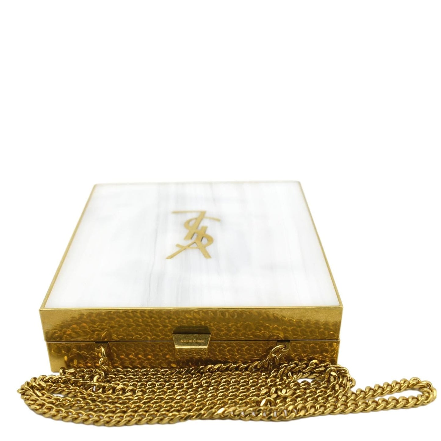 SAINT LAURENT Tuxedo Box Plexiglass Metal Crossbody Bag Blanc Grise