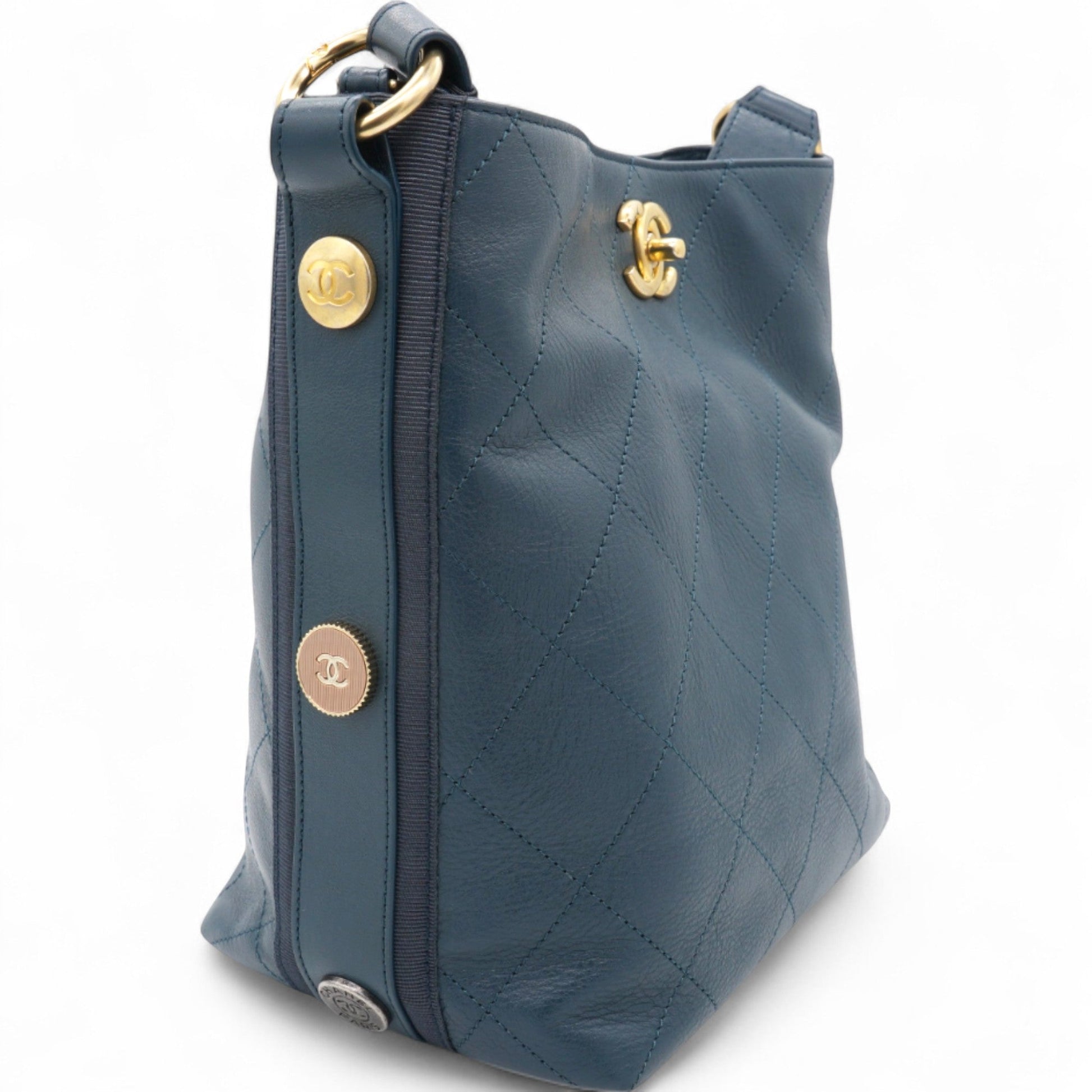 Chanel Button Up Hobo Quilted Calfskin with Grosgrain Small Shoulder Bag