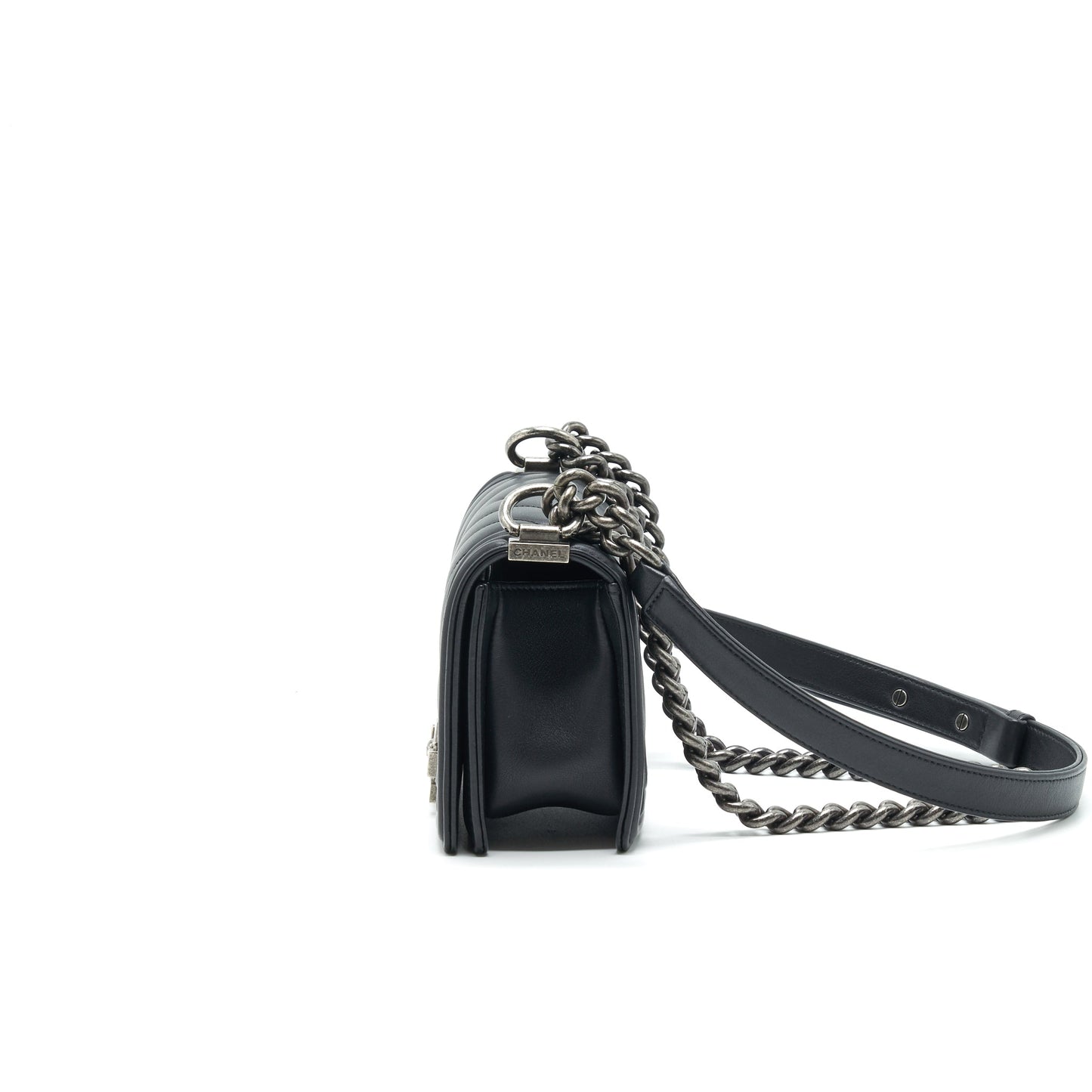 Chanel Small Chevron Leboy Bag Calfskin Black With
