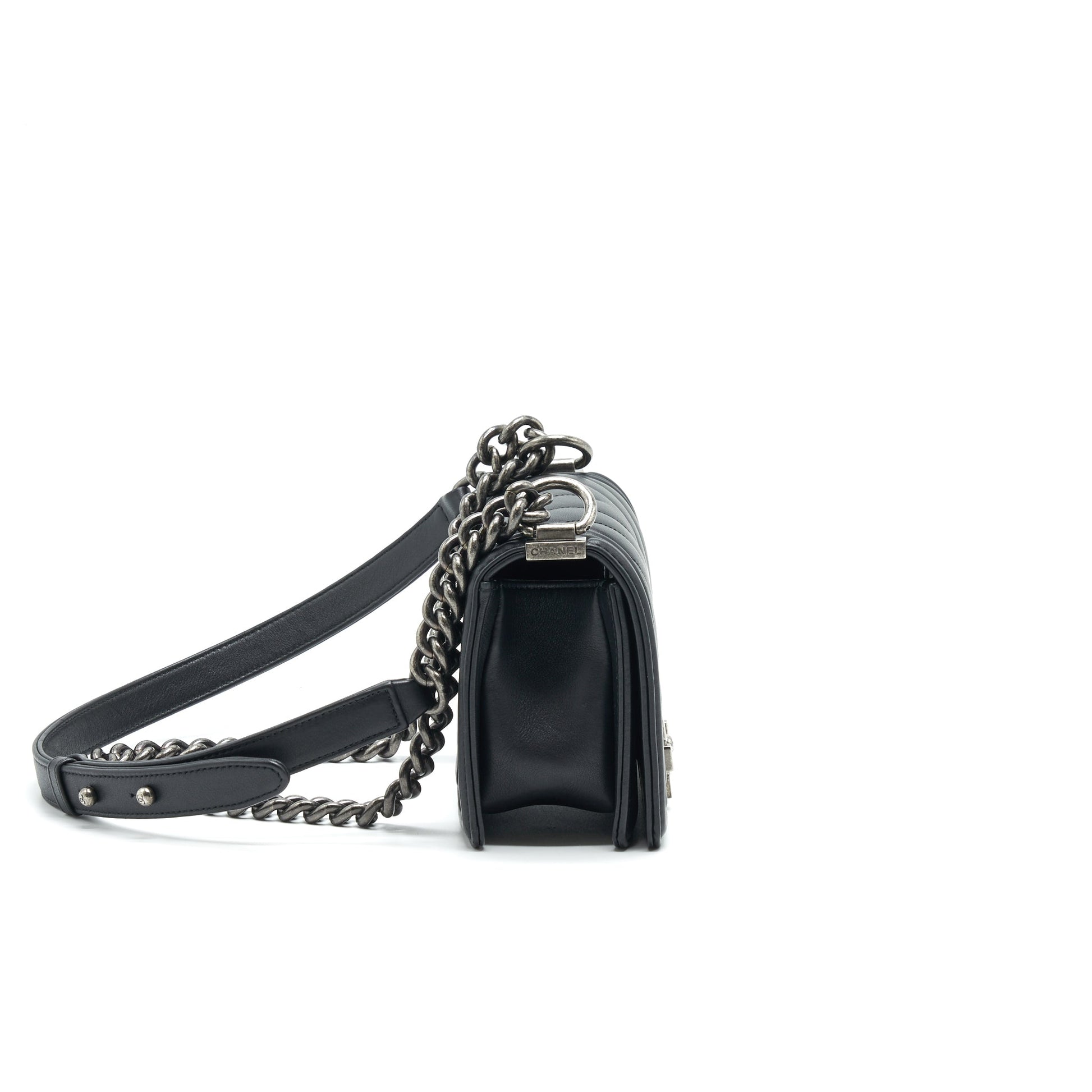 Chanel Small Chevron Leboy Bag Calfskin Black With