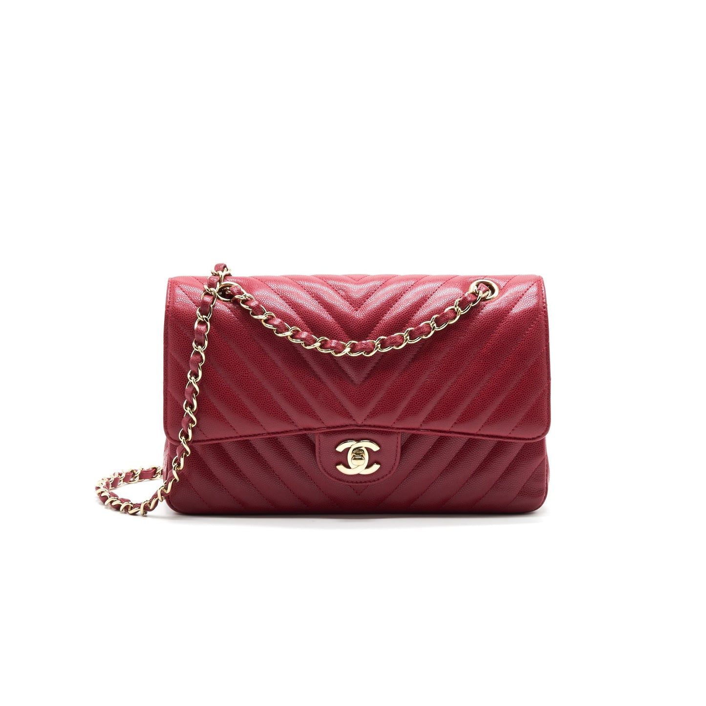 Chanel Medium Classic Double Flap caviar Raspberry Red with L