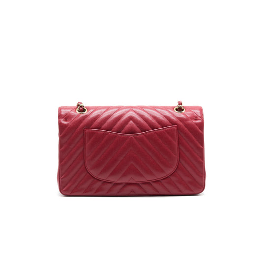 Chanel Medium Classic Double Flap caviar Raspberry Red with L