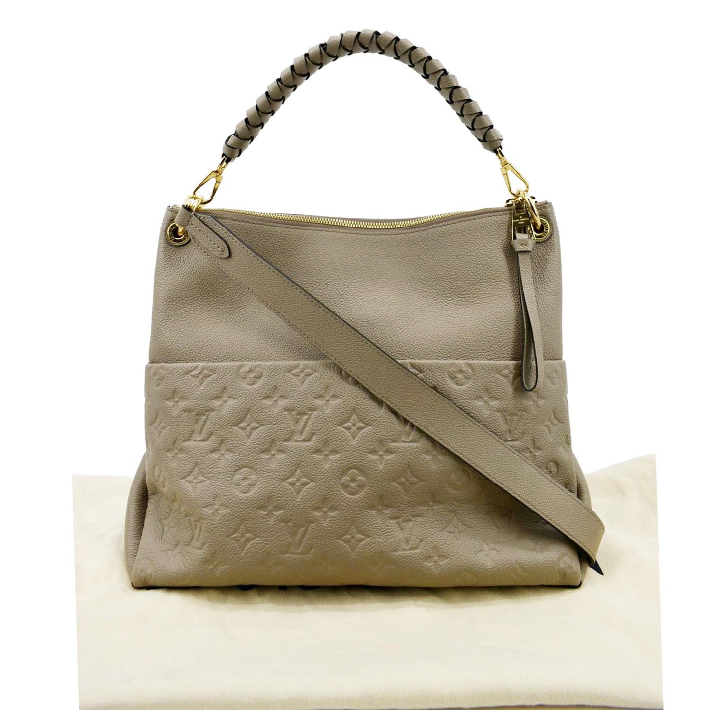 LOUIS VUITTON Maida Monogram Empreinte Leather Hobo Shoulder Bag Tourterelle