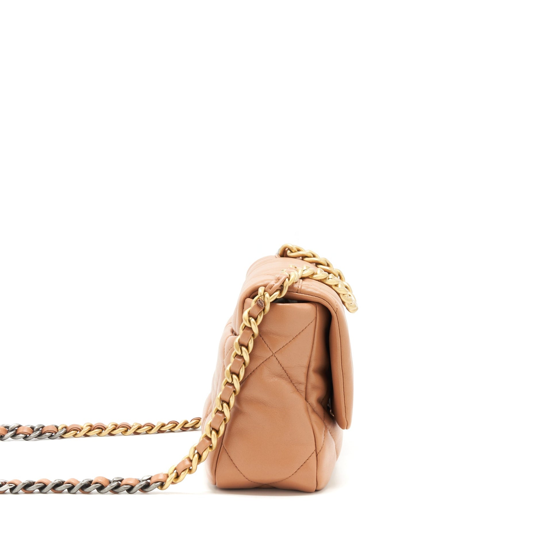 Chanel 21K Small 19 Flap Bag Lambskin Caramel