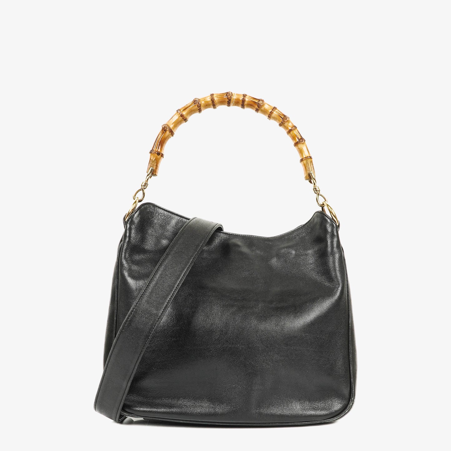 Gucci Bamboo Top Handle Black Leather Hobo Bag