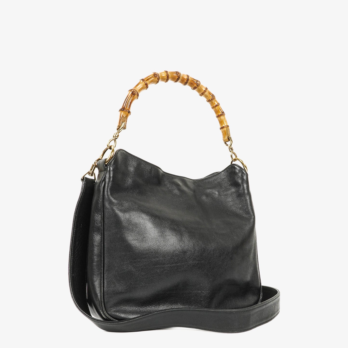Gucci Bamboo Top Handle Black Leather Hobo Bag
