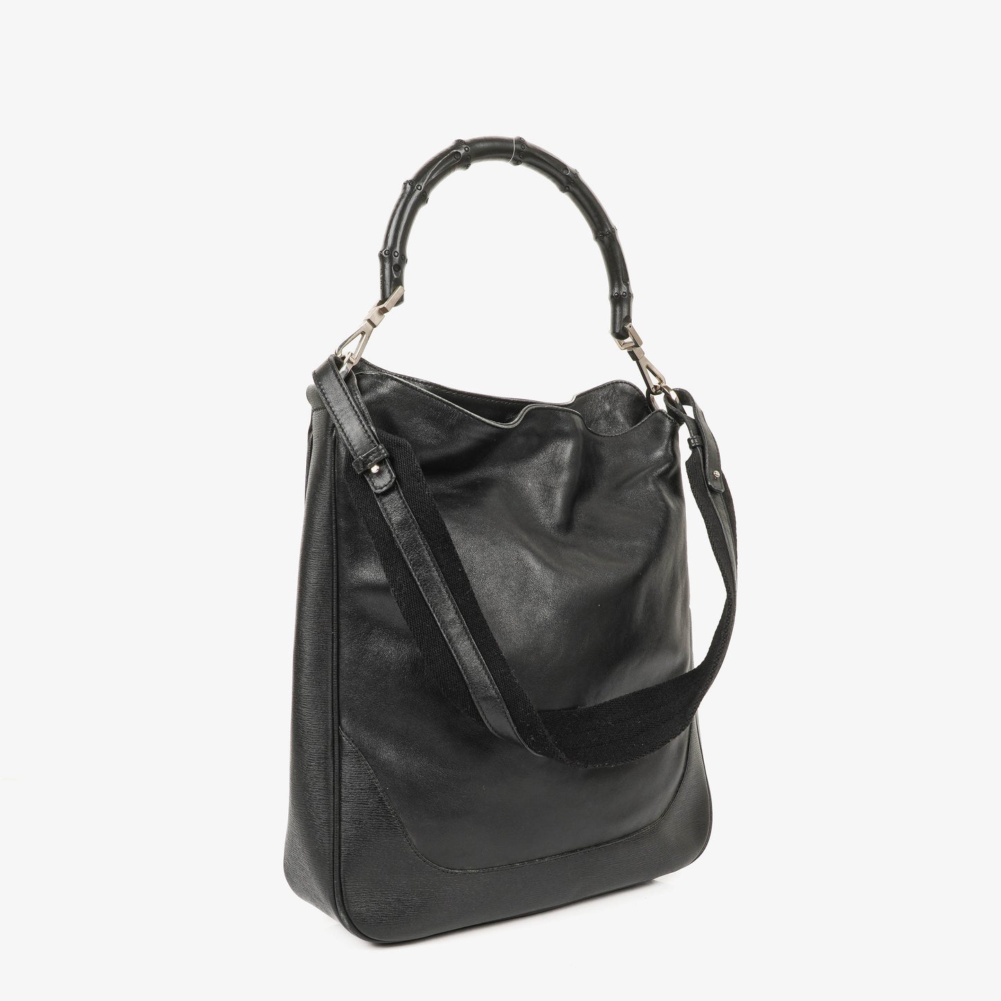 Gucci Bamboo Top Handle Black Lerahter Hobo Bag