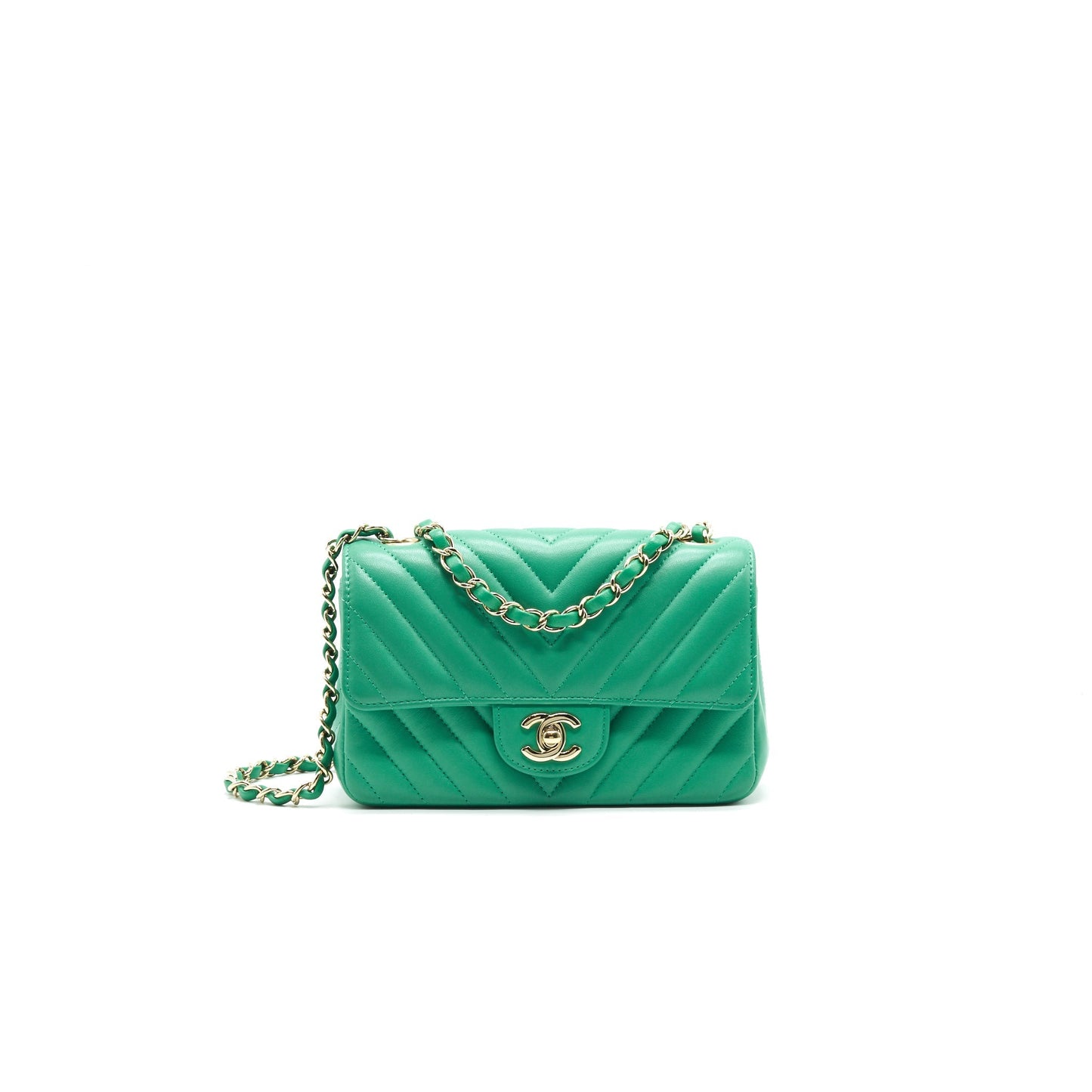Chanel Chevron Mini Rectangular Green with L