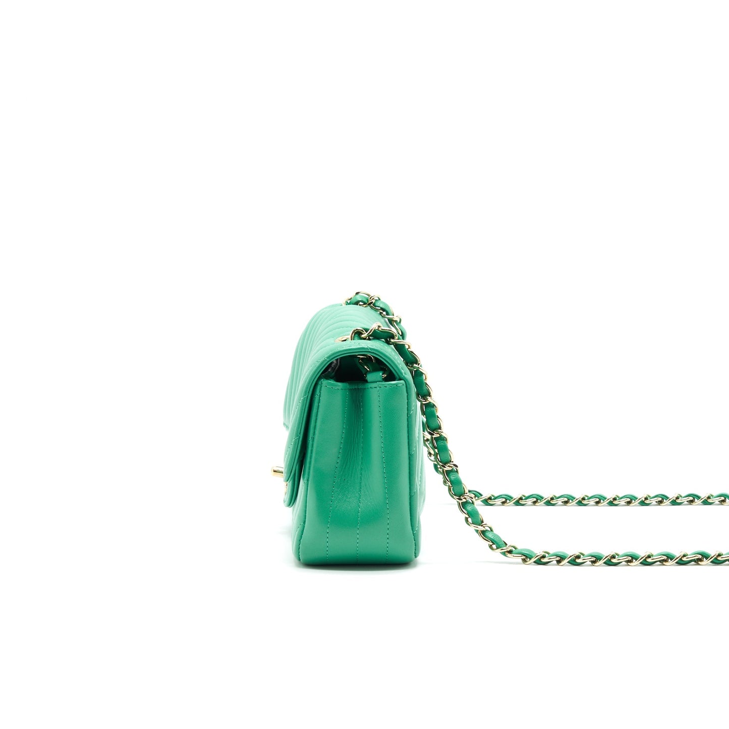 Chanel Chevron Mini Rectangular Green with L