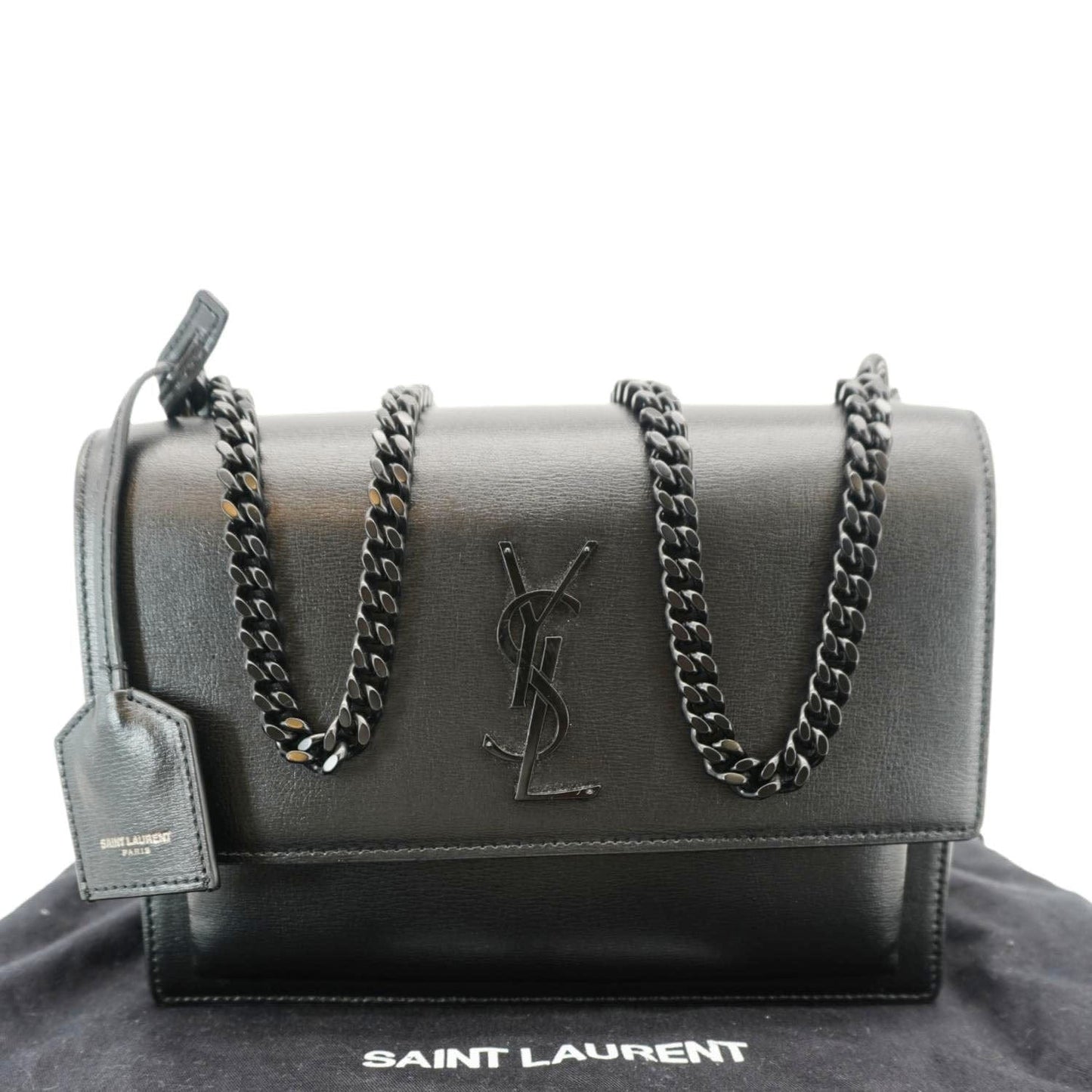 SAINT LAURENT Sunset Monogram Leather Shoulder Bag Black