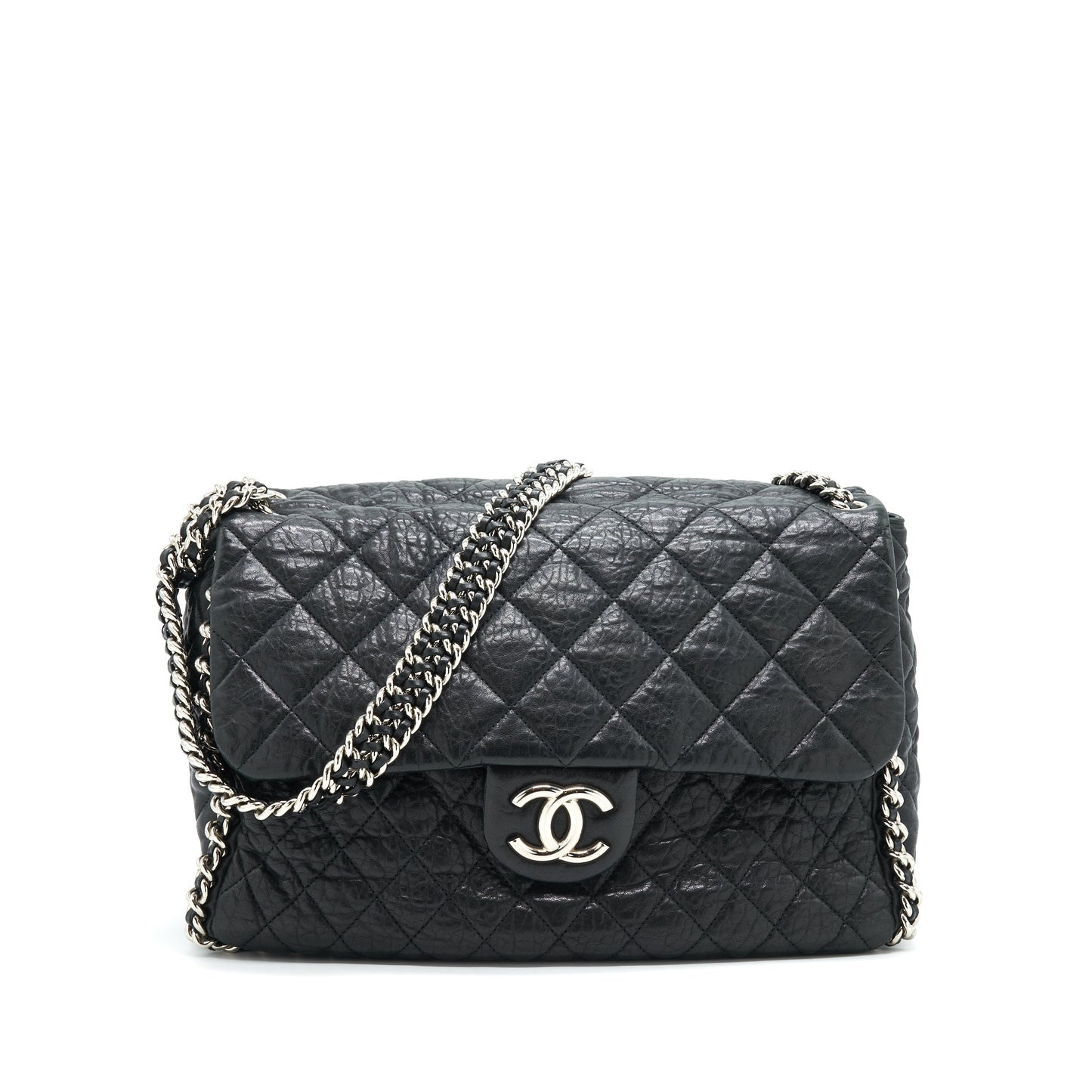 Chanel Quilted Leather With Chain Shoulder Bag XL Black