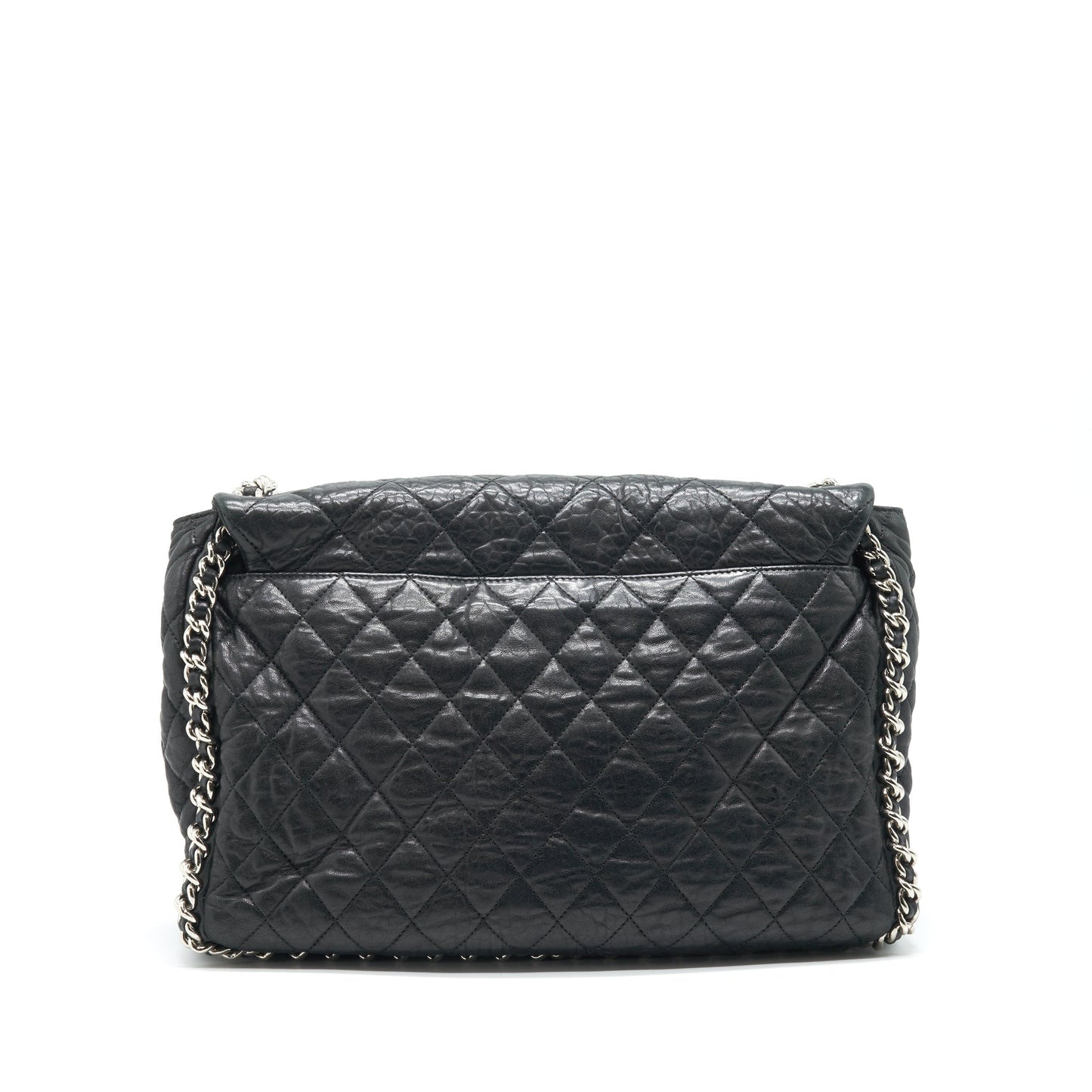 Chanel Quilted Leather With Chain Shoulder Bag XL Black