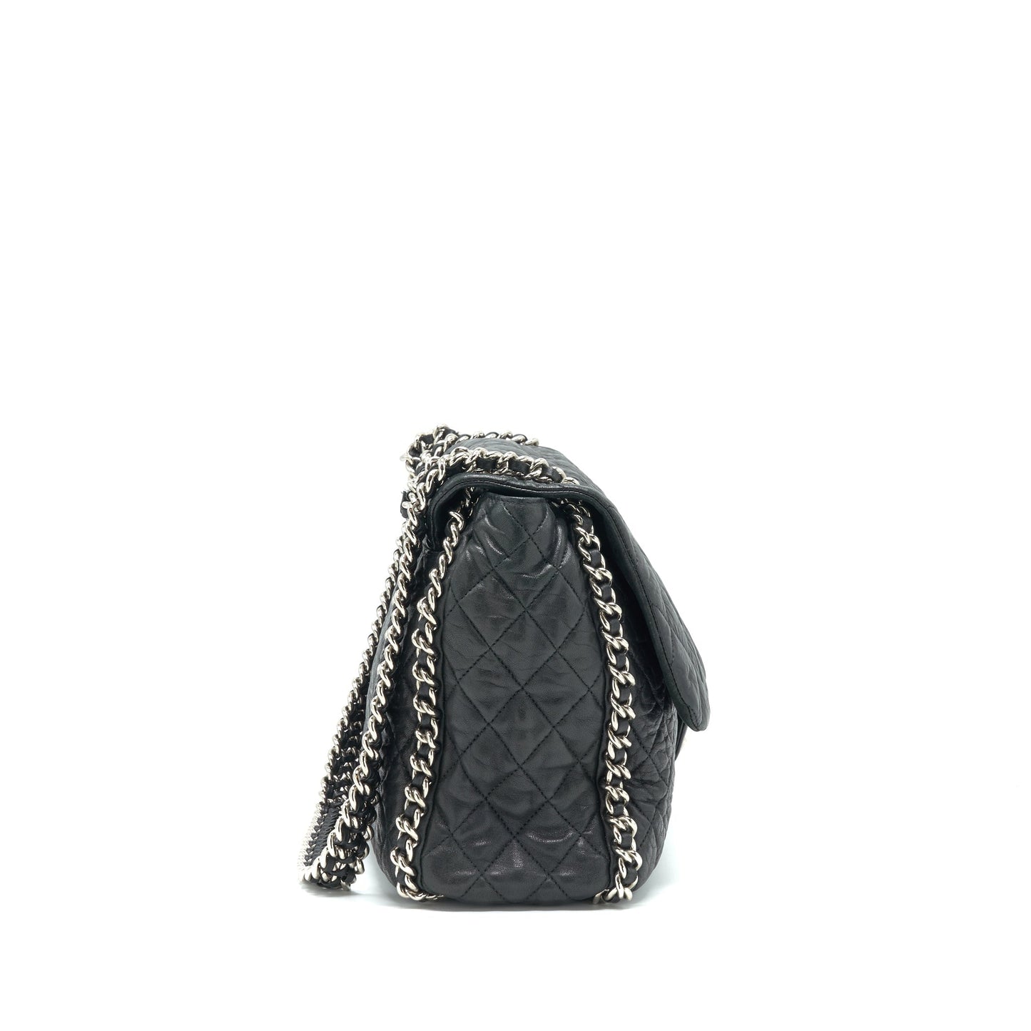 Chanel Quilted Leather With Chain Shoulder Bag XL Black