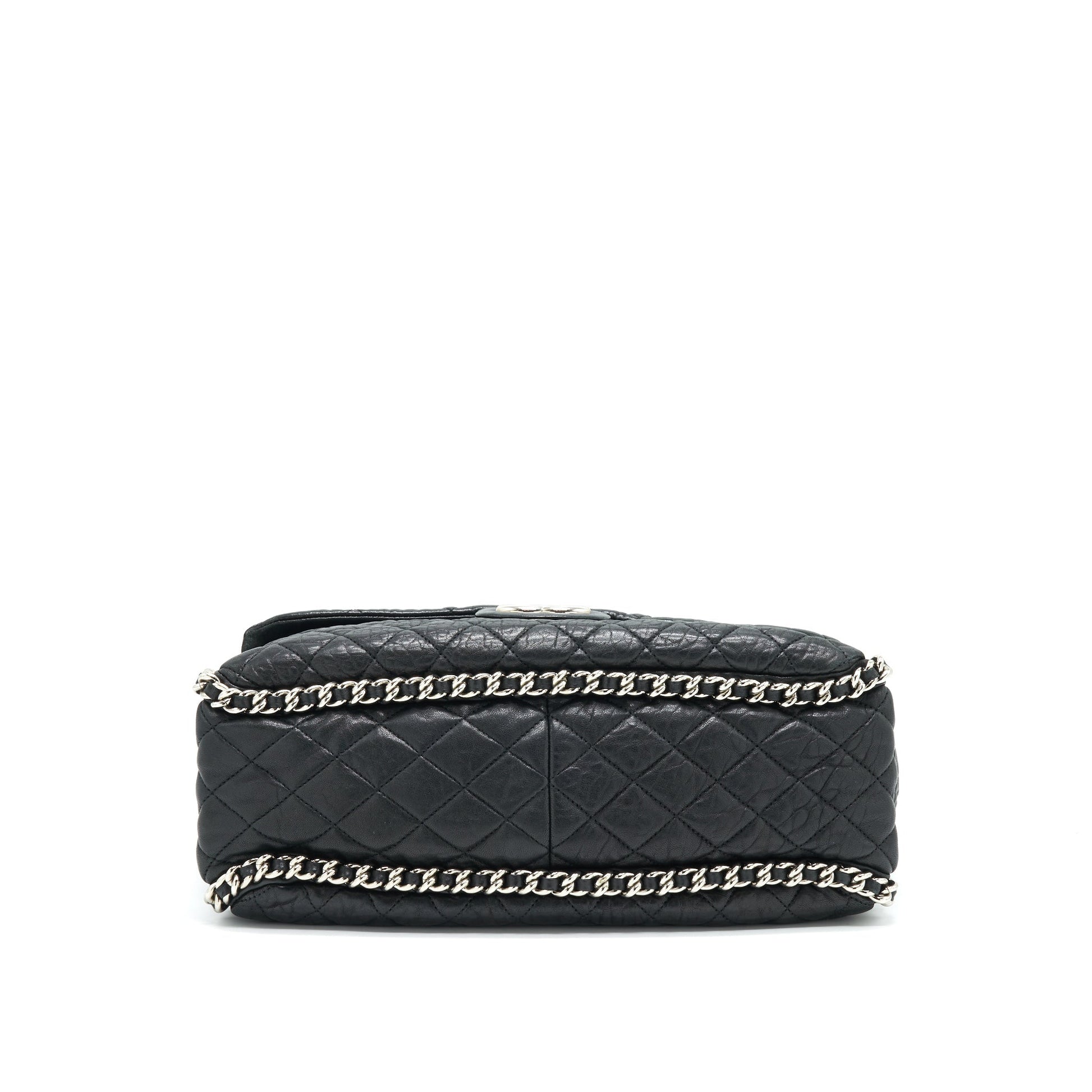 Chanel Quilted Leather With Chain Shoulder Bag XL Black