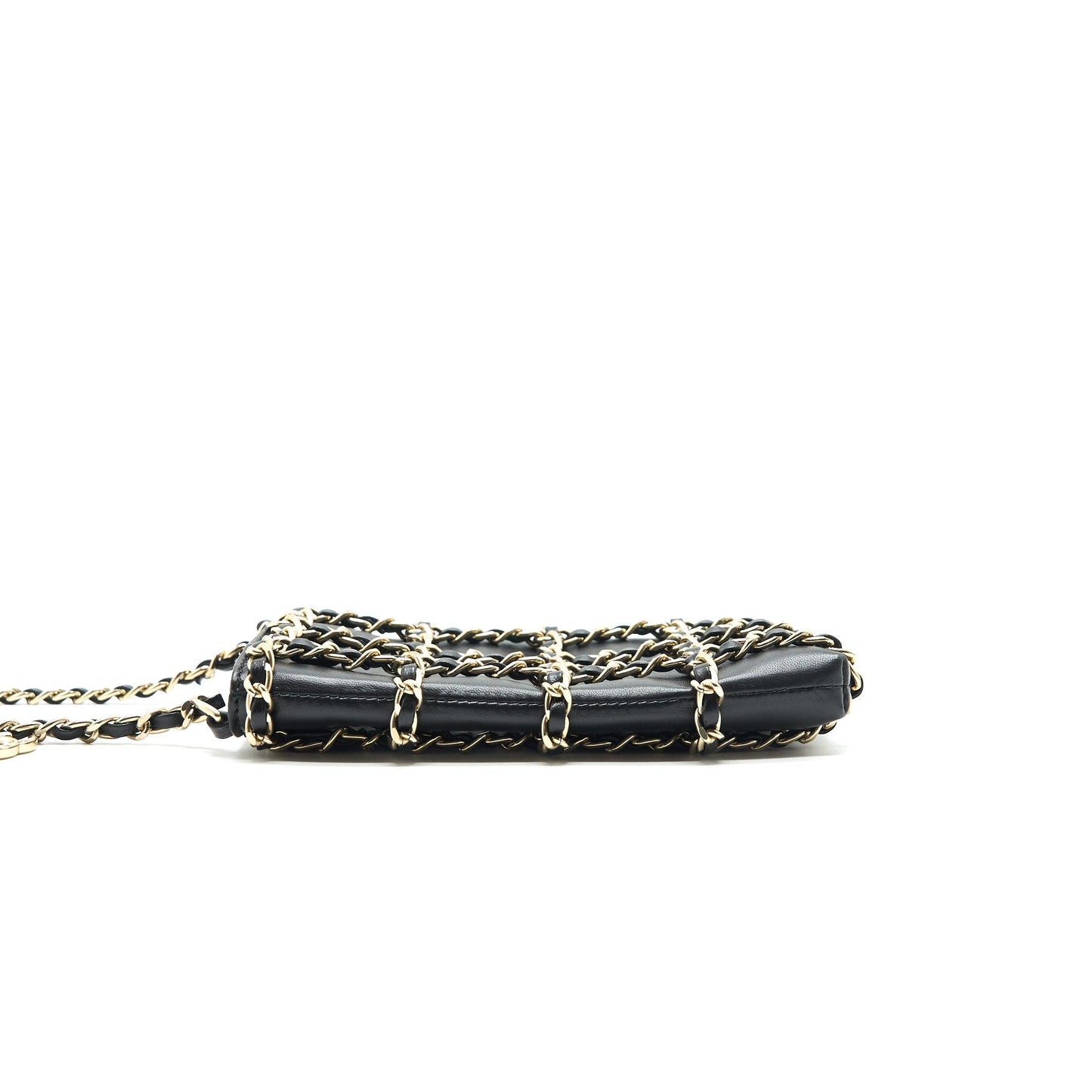 Chanel Gold Clutch O Chain Phone Holder black