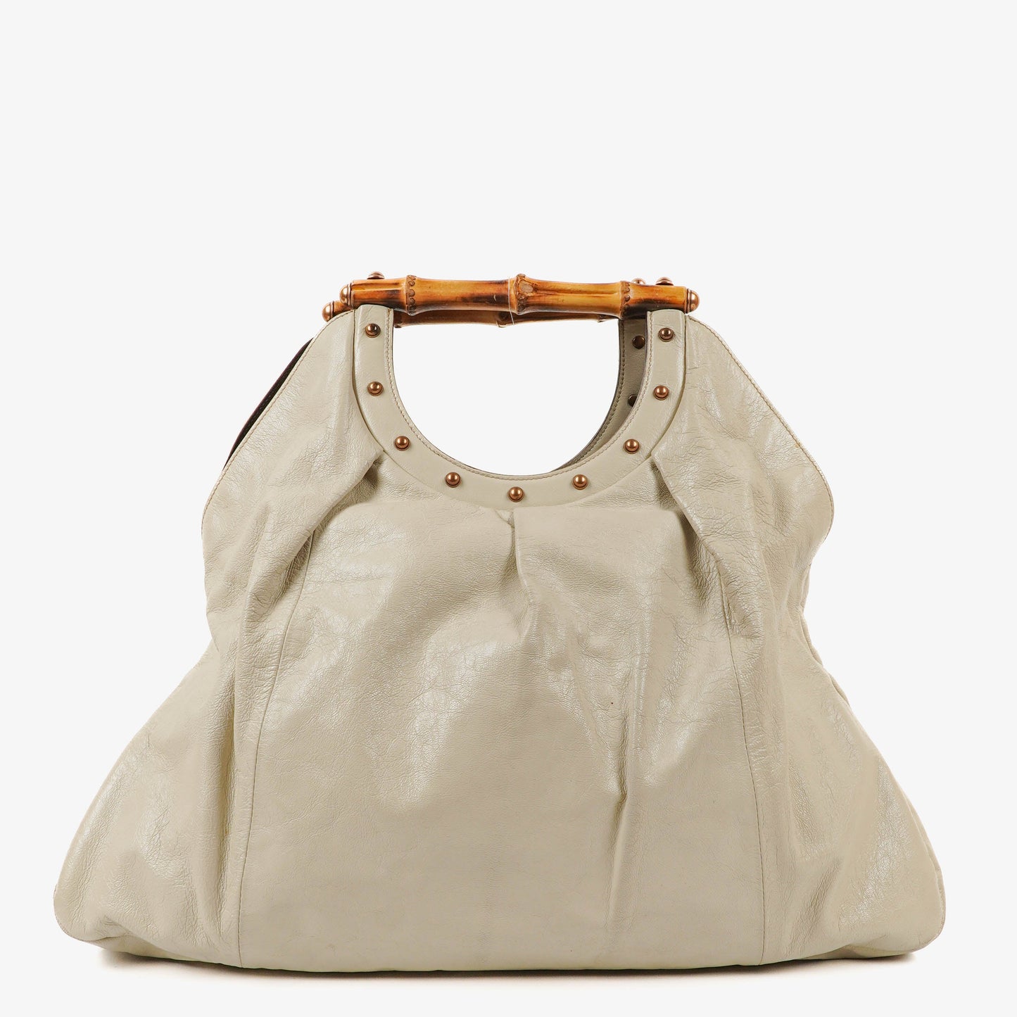 Gucci Bamboo Handle Large Neutral Calfskin Studded Tote Bag