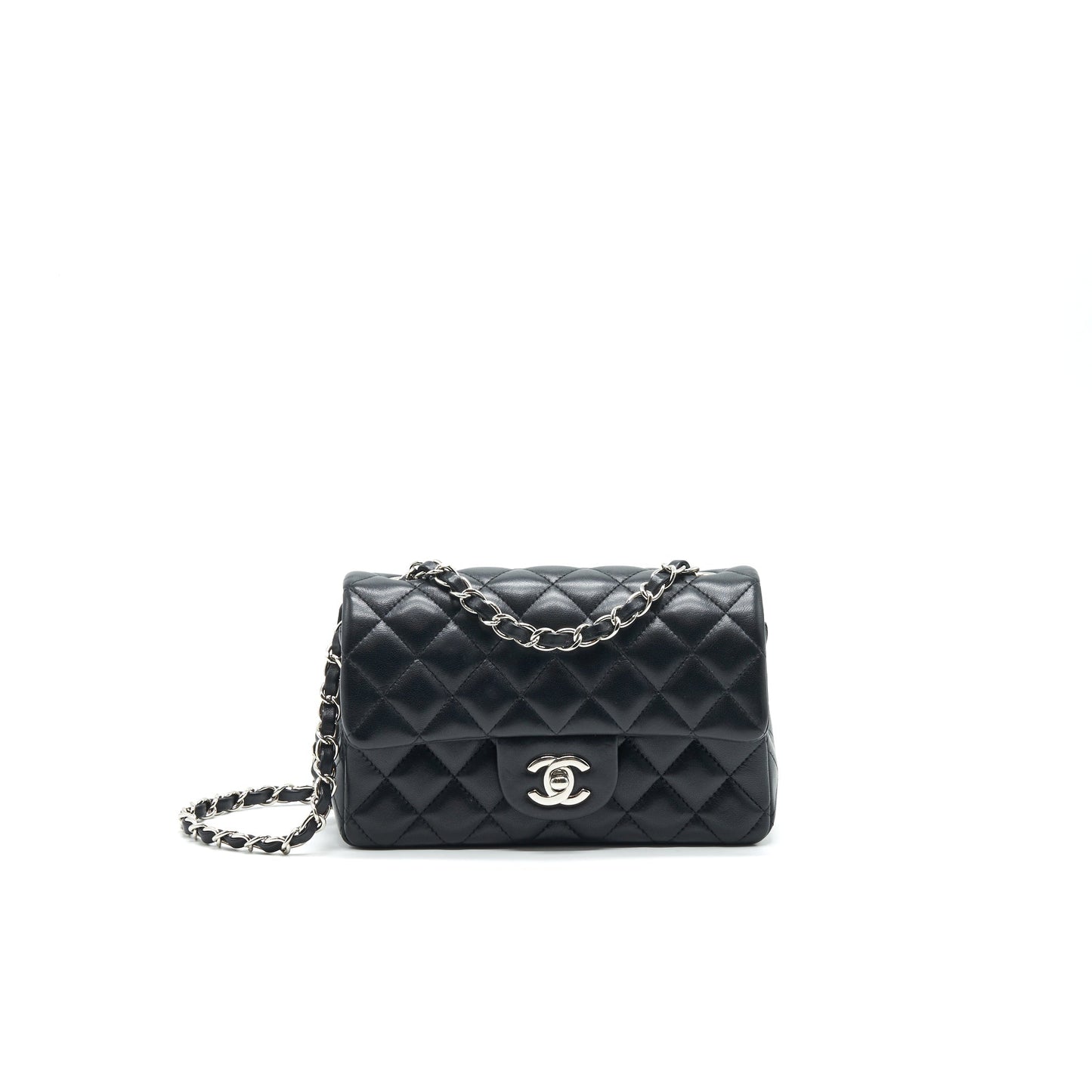 CHANEL LAMBSKIN RECTANGULAR MINI FLAP BAG IN BLACK