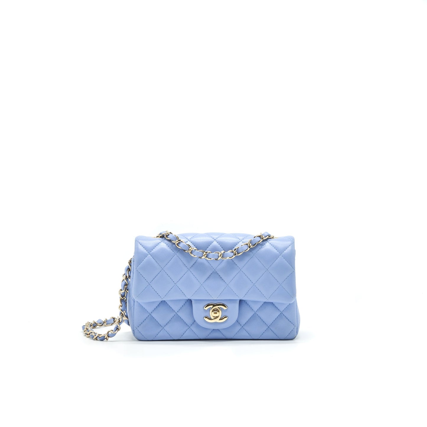 CHANEL LAMBSKIN RECTANGULAR MINI FLAP BAG IN ICE BLUE