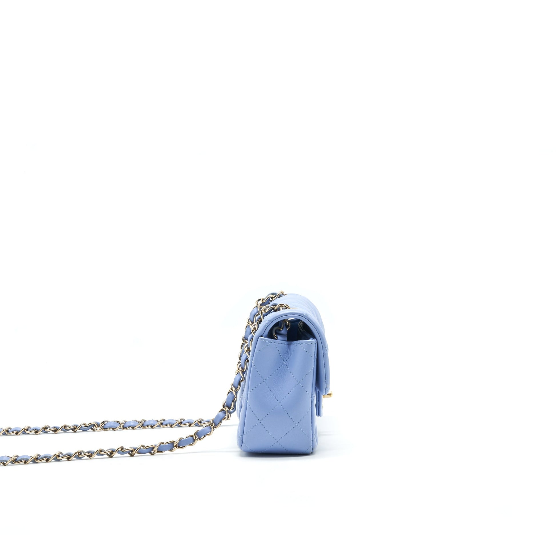 CHANEL LAMBSKIN RECTANGULAR MINI FLAP BAG IN ICE BLUE