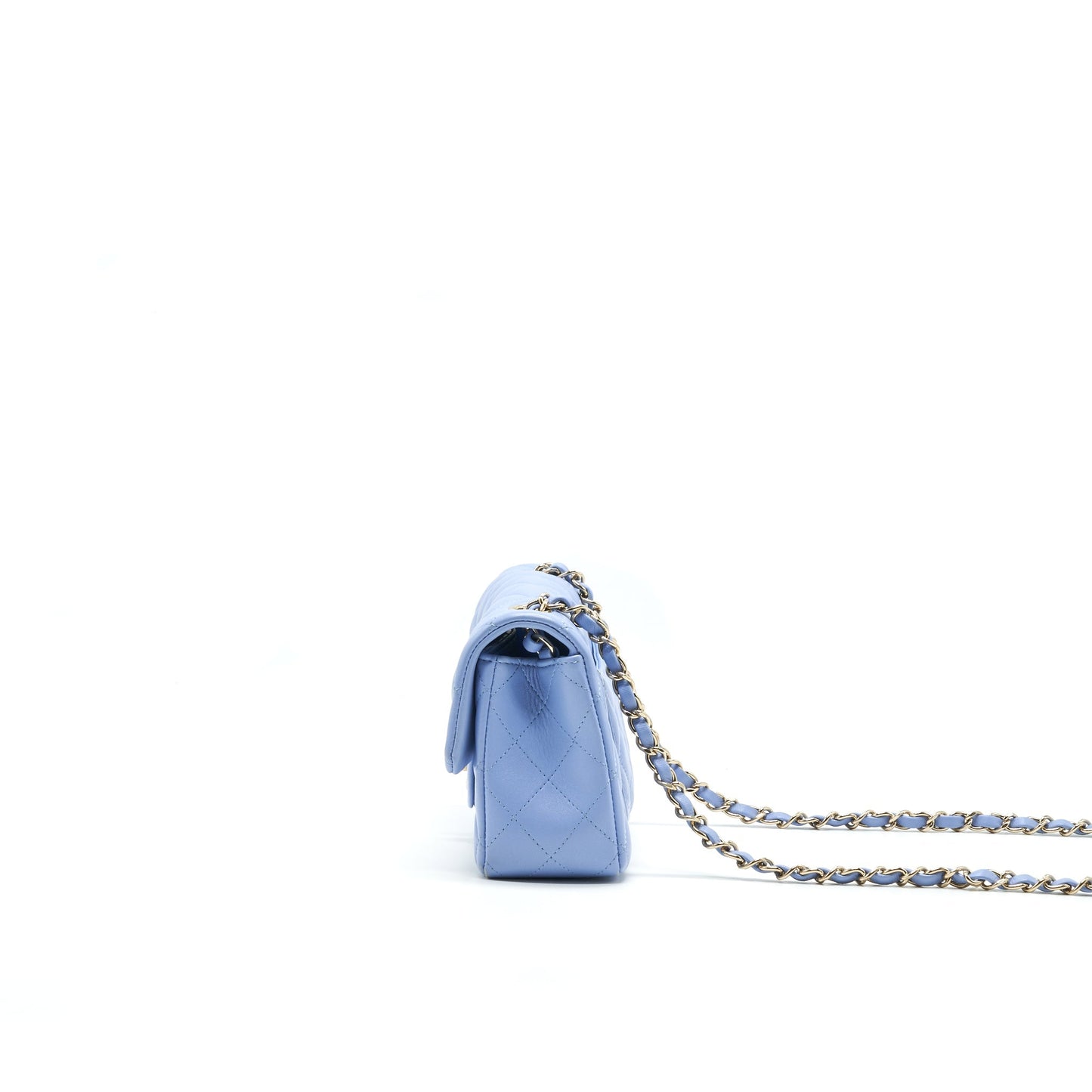 CHANEL LAMBSKIN RECTANGULAR MINI FLAP BAG IN ICE BLUE
