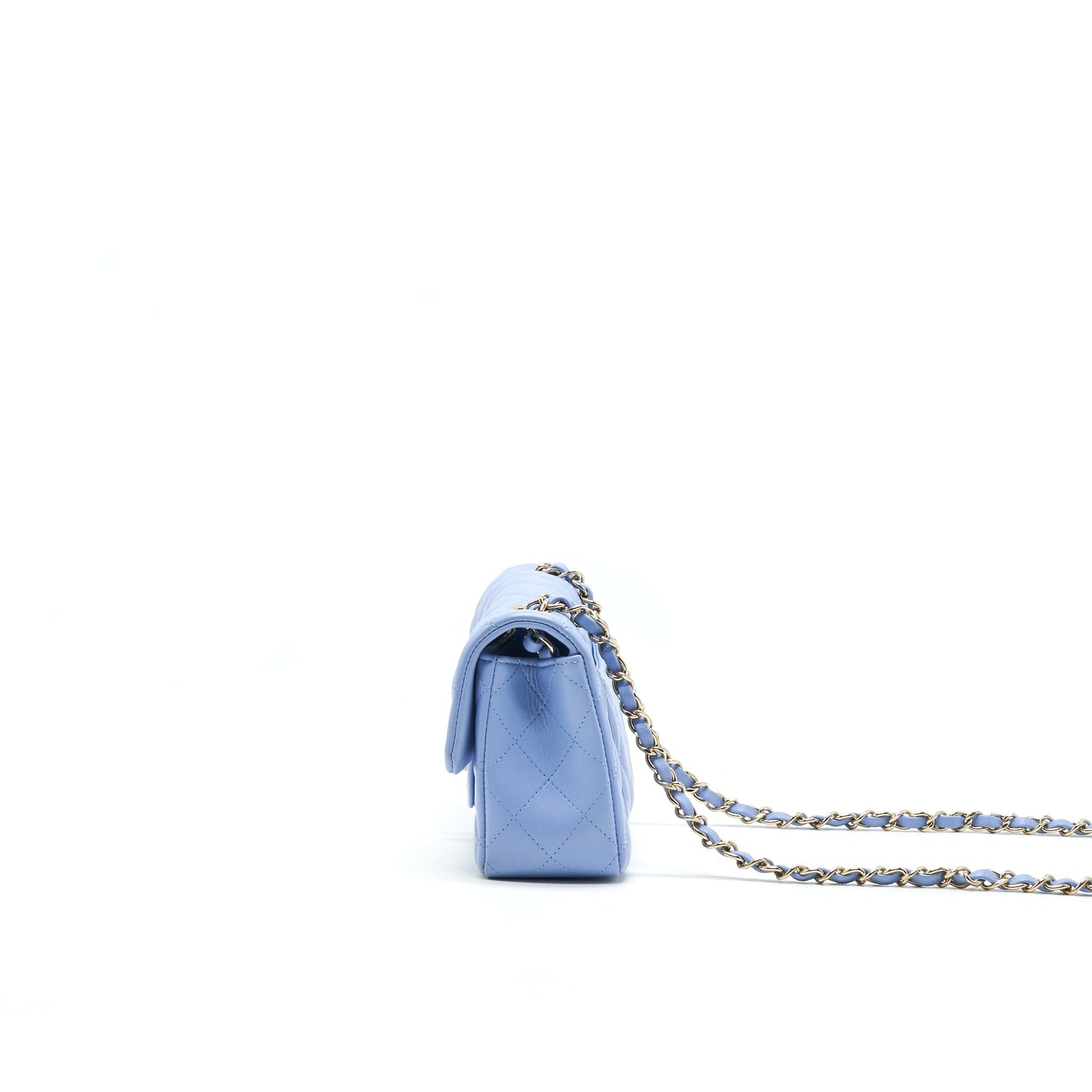 CHANEL LAMBSKIN RECTANGULAR MINI FLAP BAG IN ICE BLUE