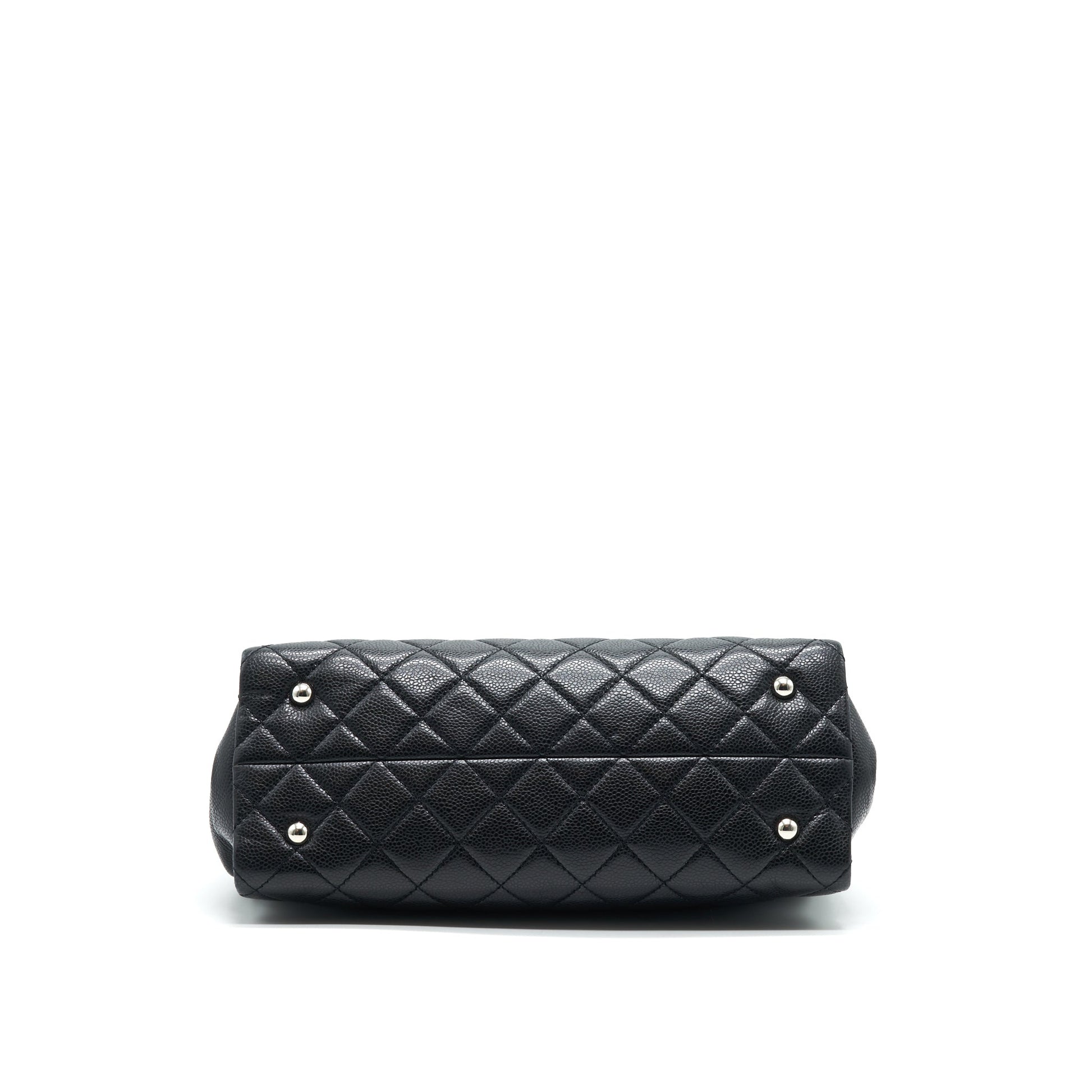 CHANEL QUILTED LEATHER TOTE BAG WITH CHAIN IN CARVIAR BLACK