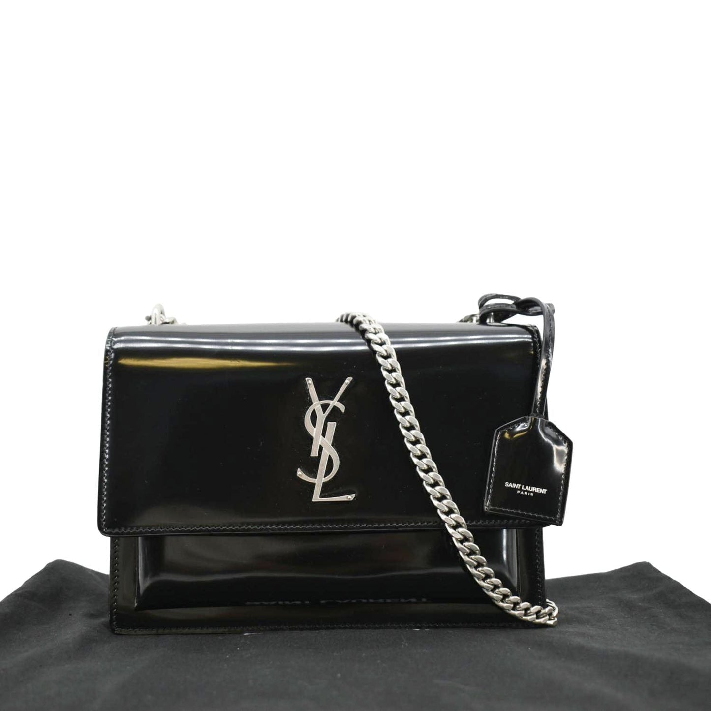 SAINT LAURENT Monogram Sunset Medium Leather Shoulder Bag Black