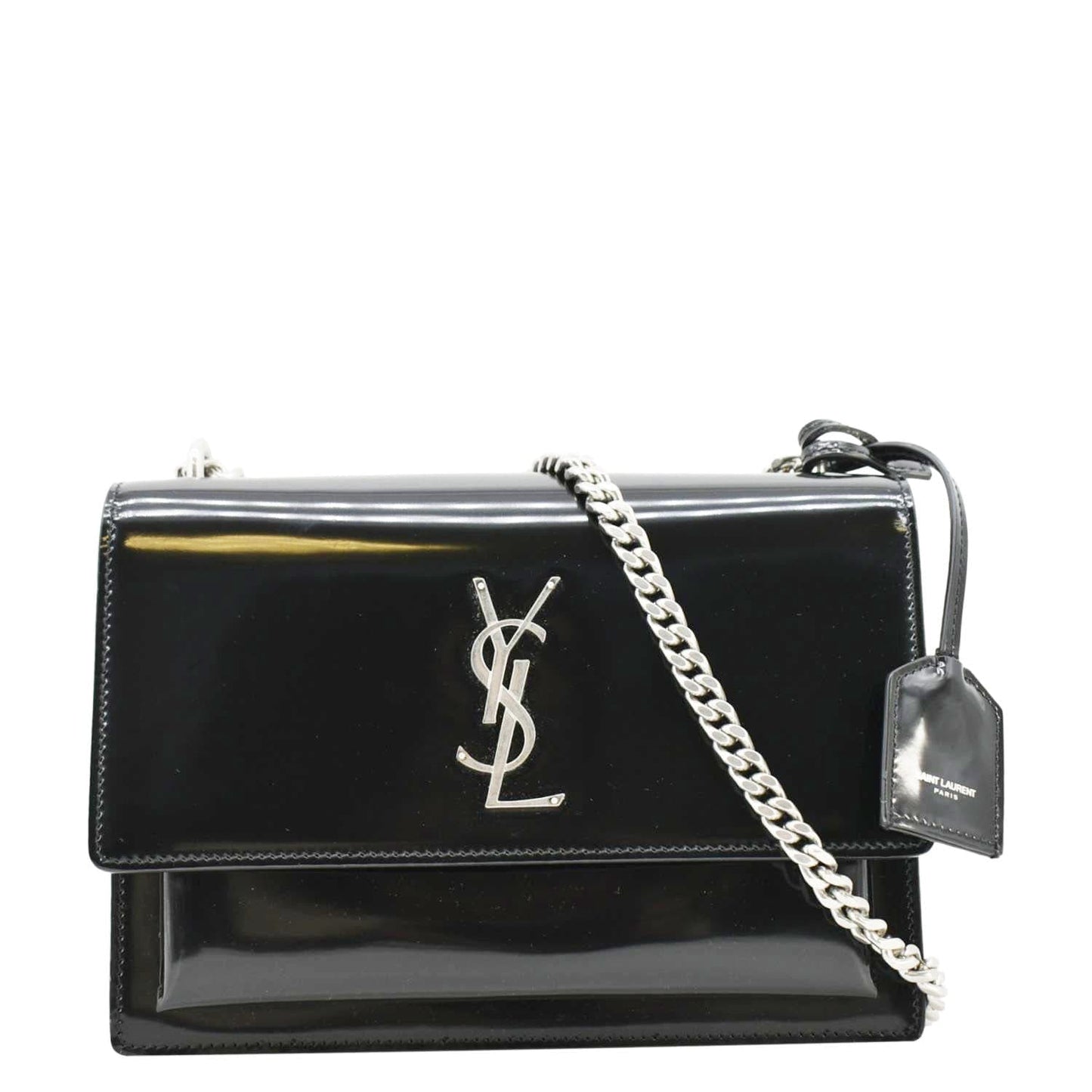 SAINT LAURENT Monogram Sunset Medium Leather Shoulder Bag Black