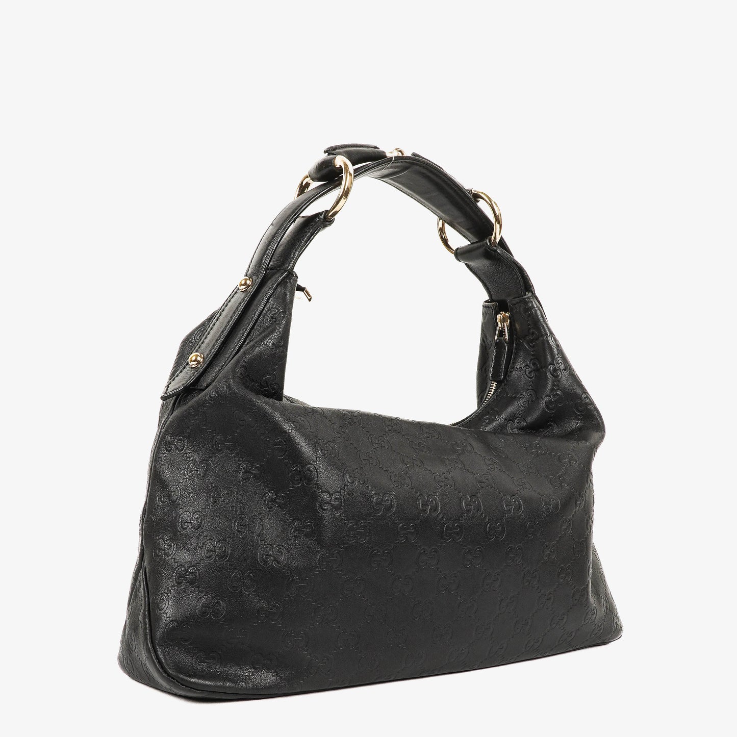 Gucci Black Horsebit Medium Leather Hobo Bag