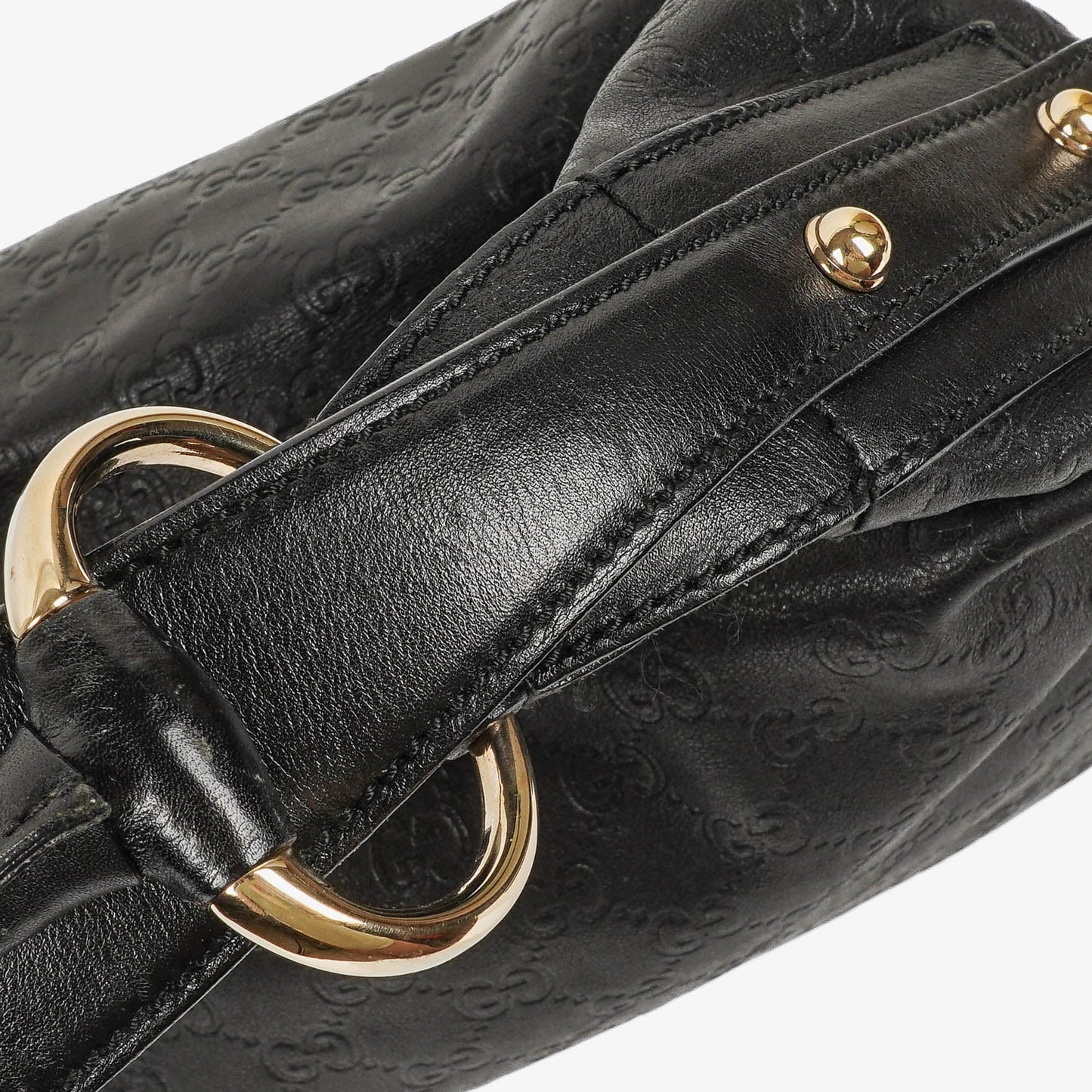 Gucci Black Horsebit Medium Leather Hobo Bag