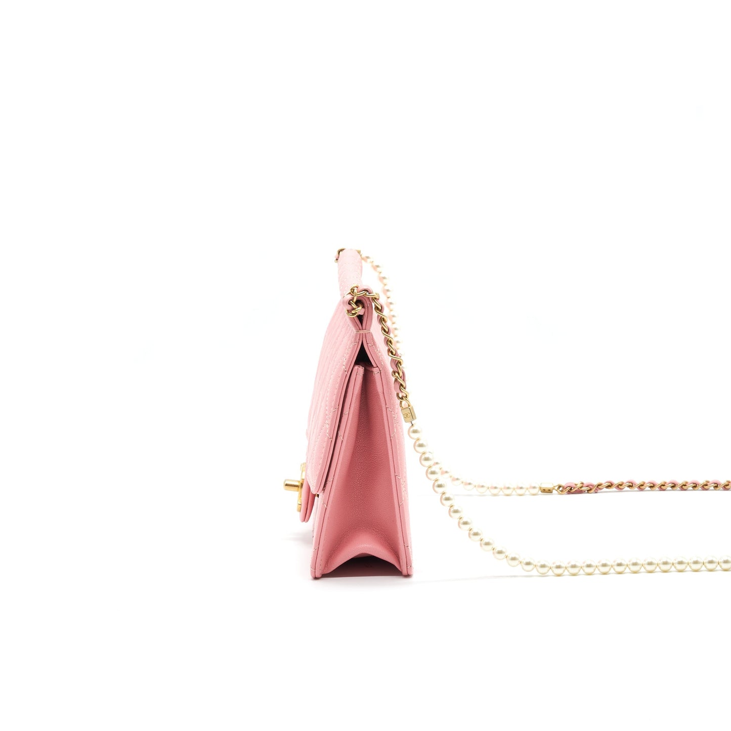 Chanel quilted Pearl Chain Goat Skin flap Bag PINK