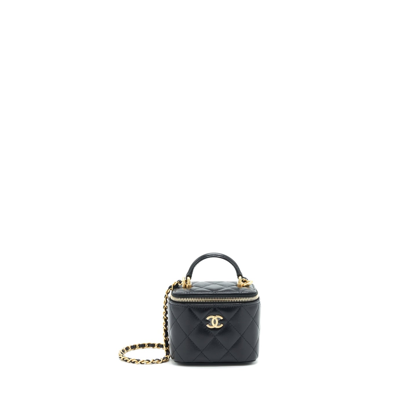Chanel Small Handle Vanity With Chain Lambskin Black