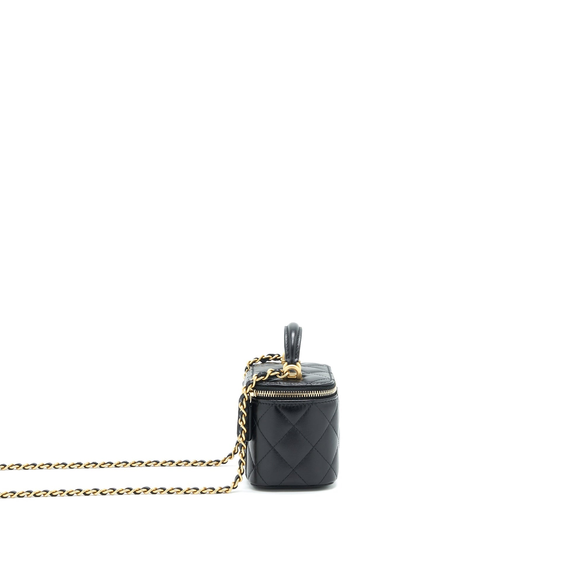 Chanel Small Handle Vanity With Chain Lambskin Black