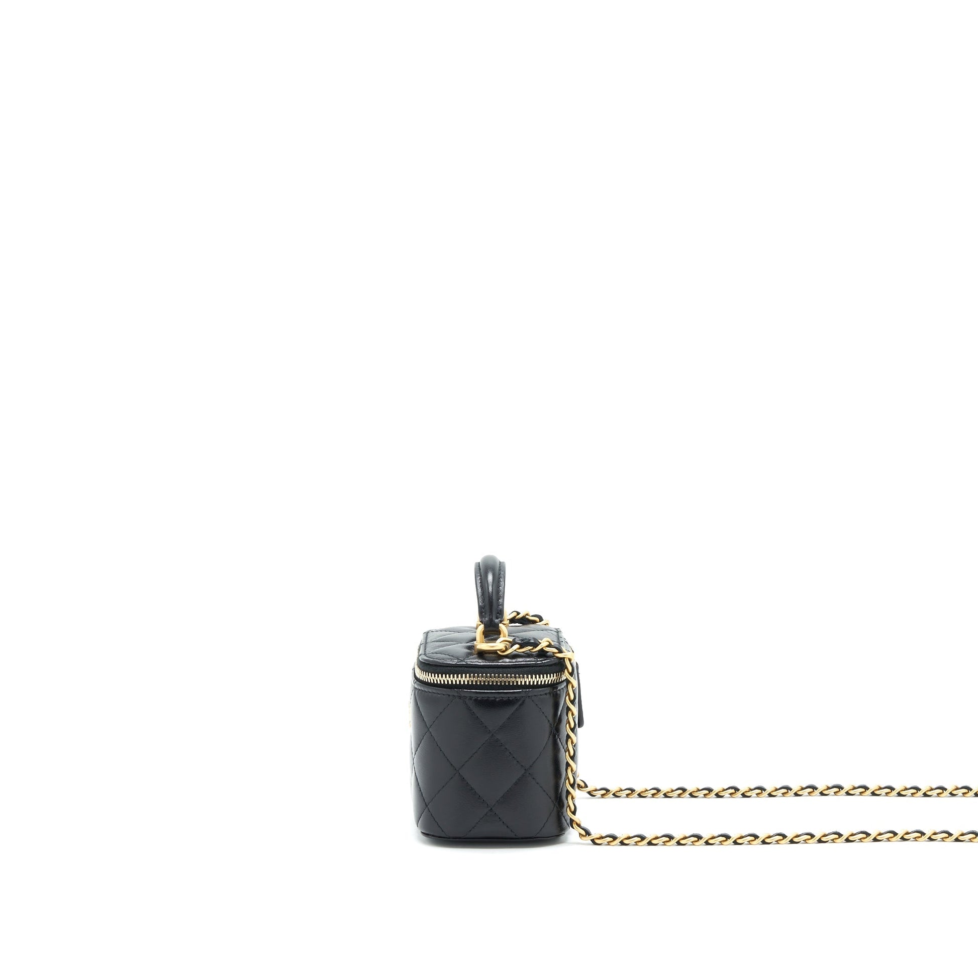 Chanel Small Handle Vanity With Chain Lambskin Black
