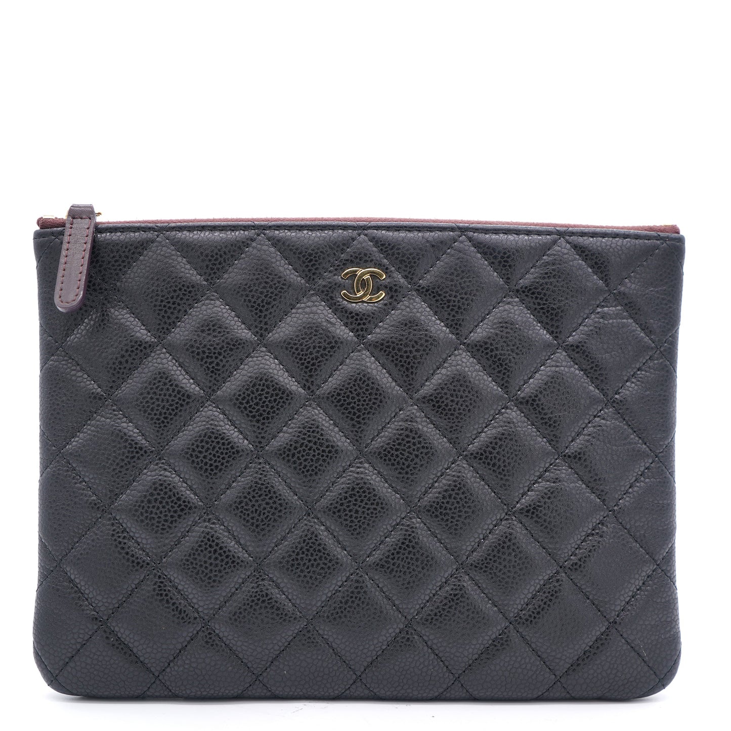 Chanel Black Quilted Caviar Leather Small O Case Clutch