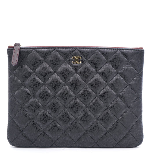 Chanel Black Quilted Caviar Leather Small O Case Clutch