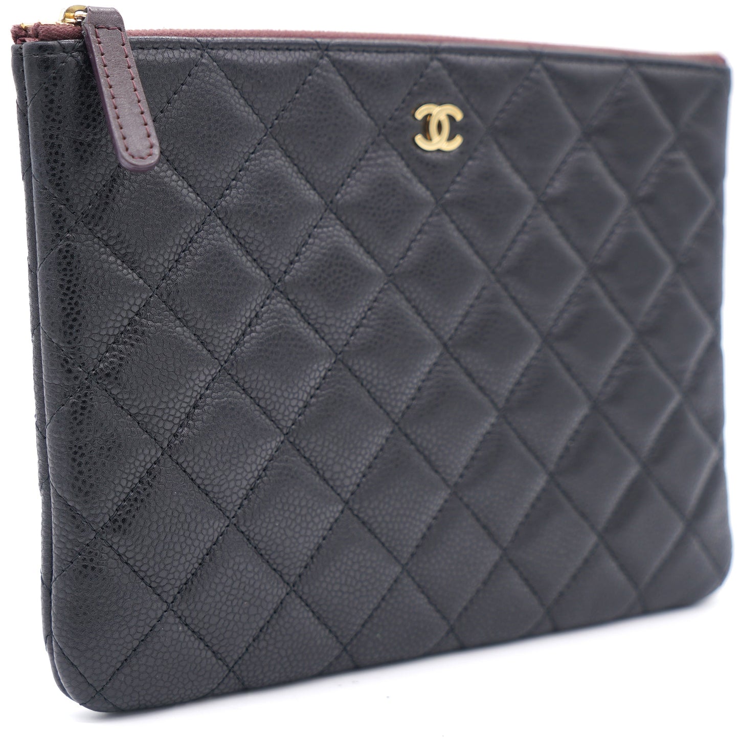 Chanel Black Quilted Caviar Leather Small O Case Clutch