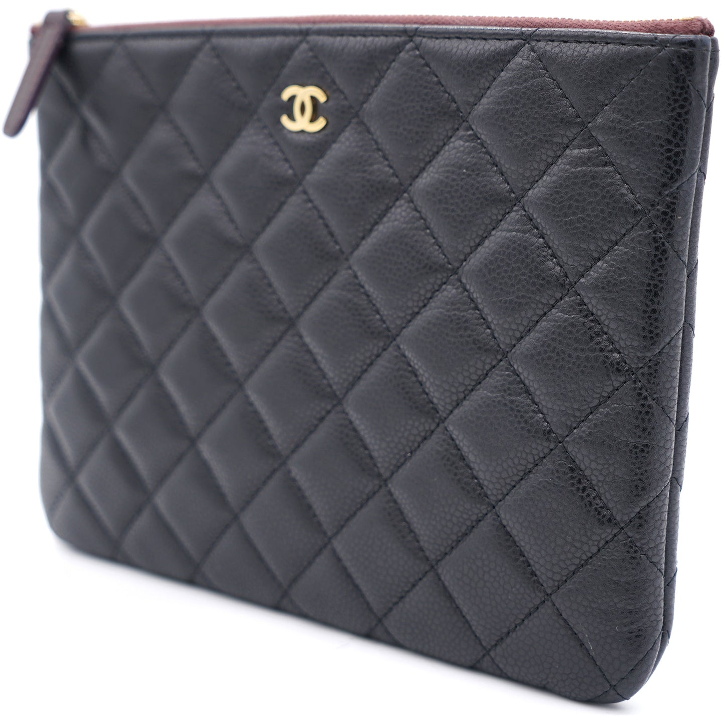 Chanel Black Quilted Caviar Leather Small O Case Clutch