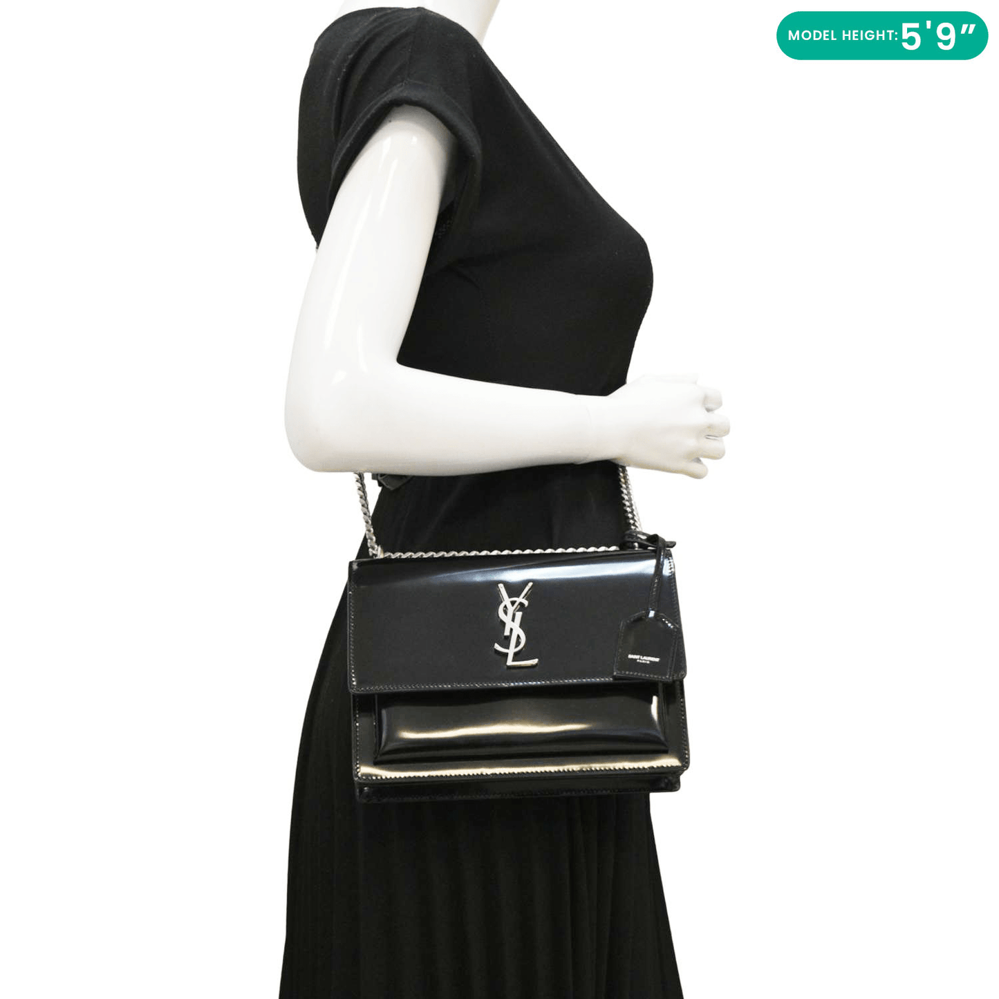 SAINT LAURENT Monogram Sunset Medium Leather Shoulder Bag Black
