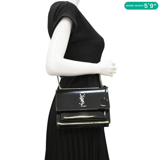 SAINT LAURENT Monogram Sunset Medium Leather Shoulder Bag Black