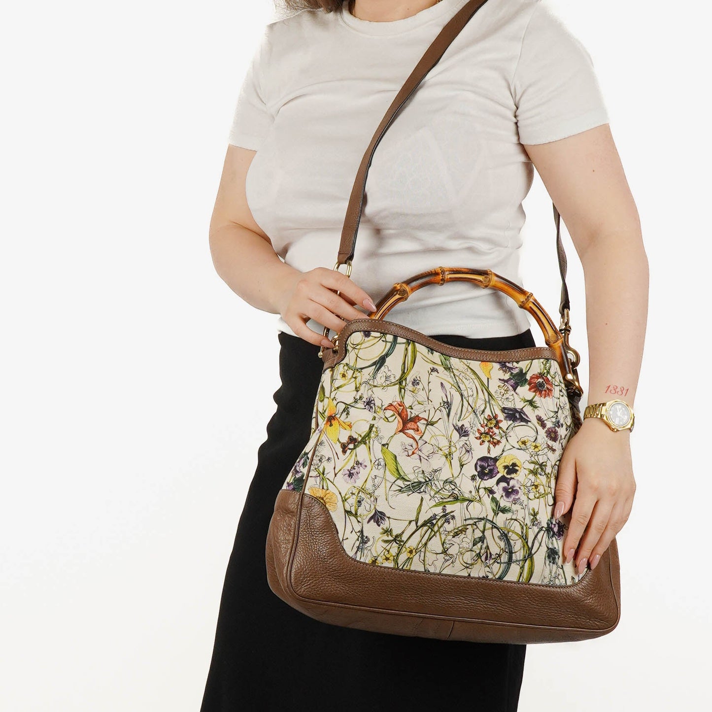 Gucci Bamboo Flora Diana Tote Bag