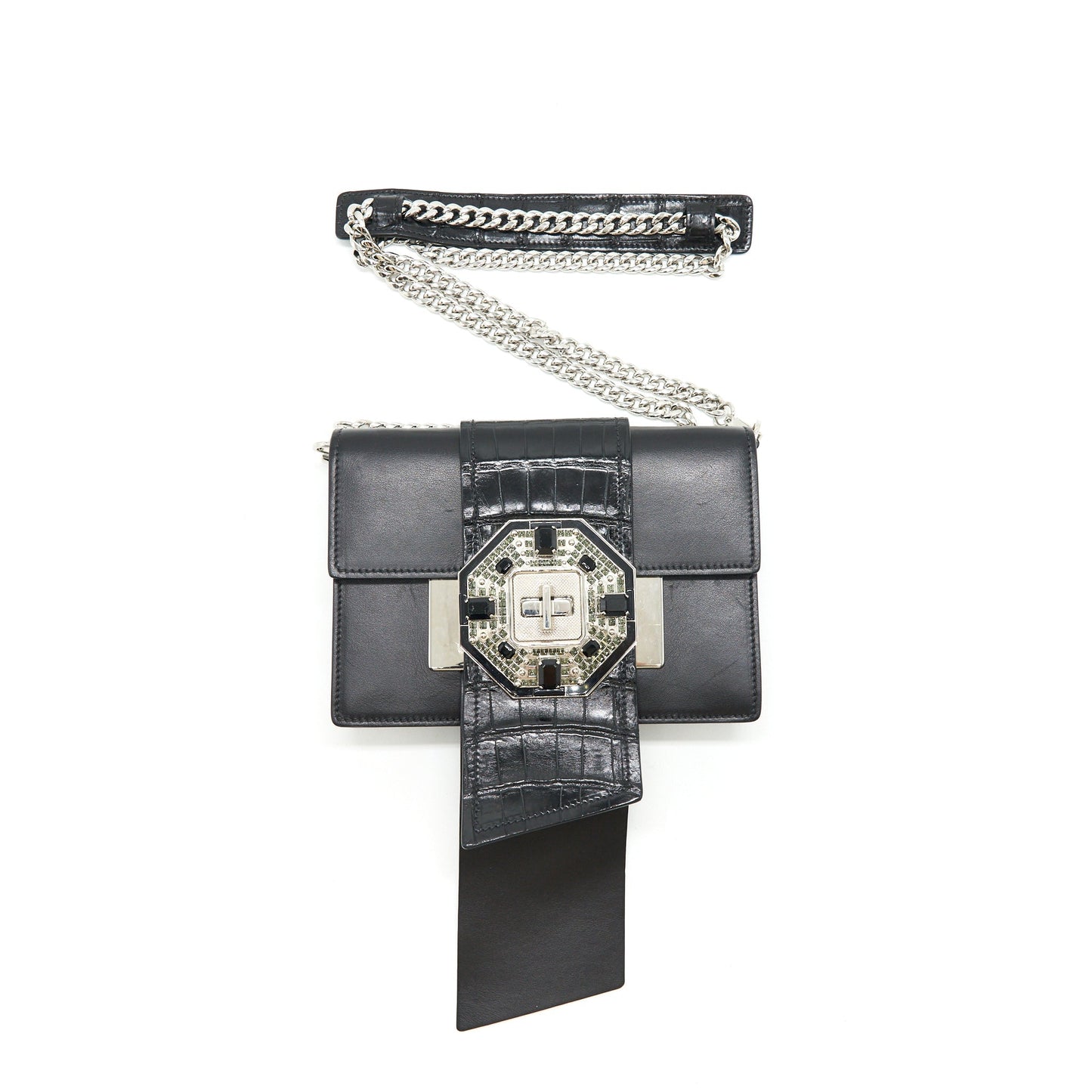 Prada Plax Jewels Ribbon Bag 1bd067 Black SHW