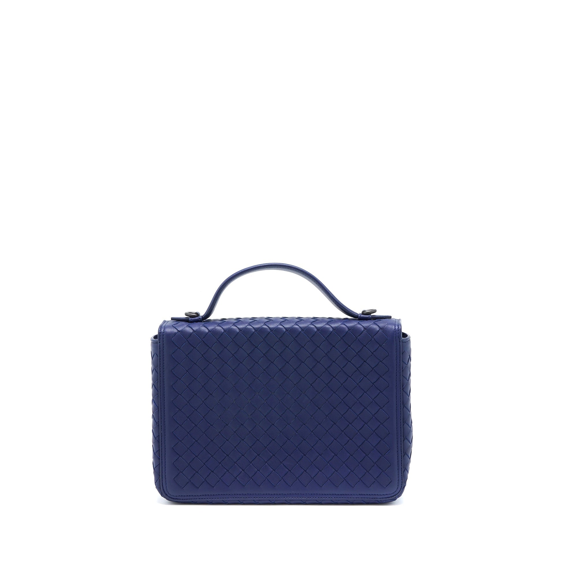 Bottega Veneta Top handle Crossbody Purse Navy Blue With Black Hardware